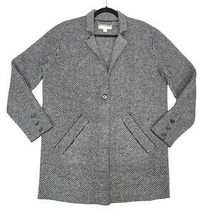 Michael Kors Wool Coat Coatigan Womens Large Grey Herringbone Classic Preppy